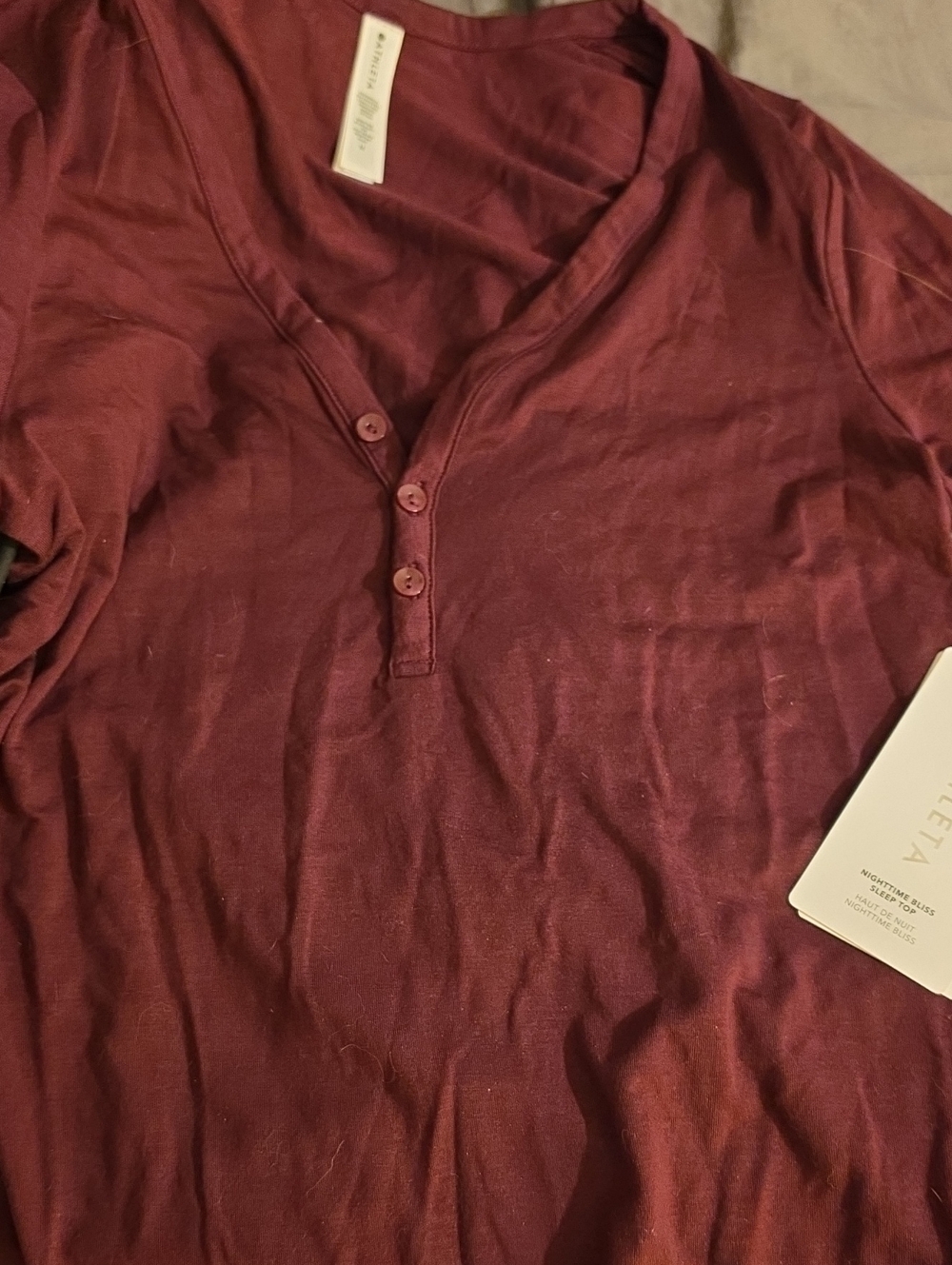 Nwt Athleta Nightime Bliss Sleep Shirt Henley Size Medium Long Sleeve